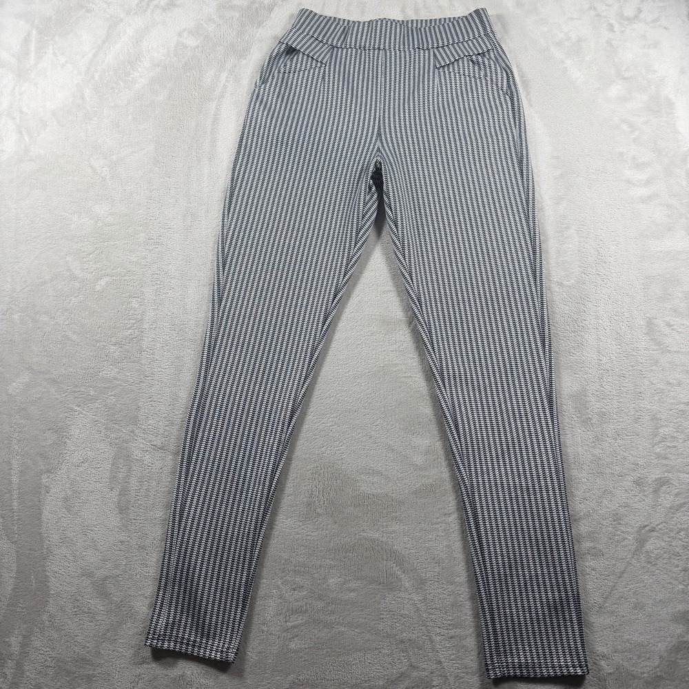 F Forward Pants Womens XS Black White Striped Stretch Pixie Cropped Pull On Work